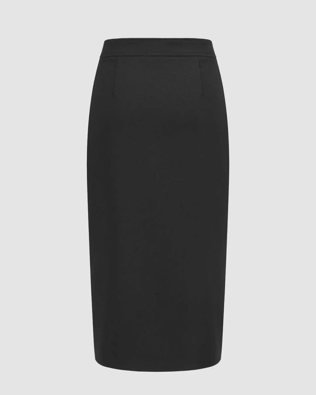 High Rise Split Zipper Black Midi Skirt