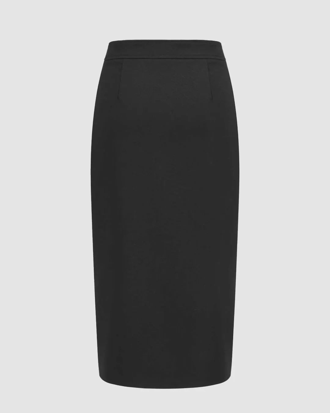 High Rise Split Zipper Black Midi Skirt