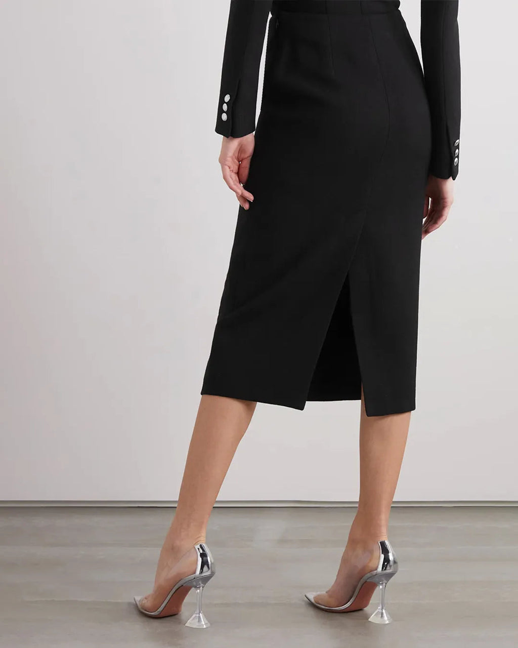 High Waisted Solid Split Thigh Skirt In Black
