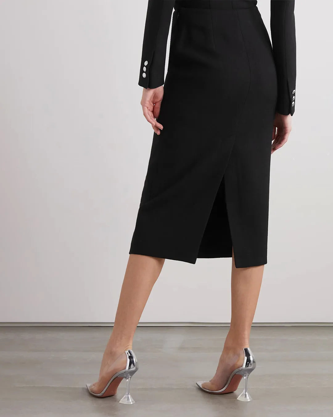 High Waisted Solid Split Thigh Skirt In Black