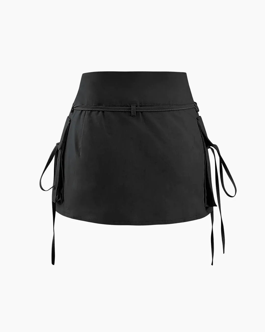 Low Rise Tie Cargo Mini Skirt In Black