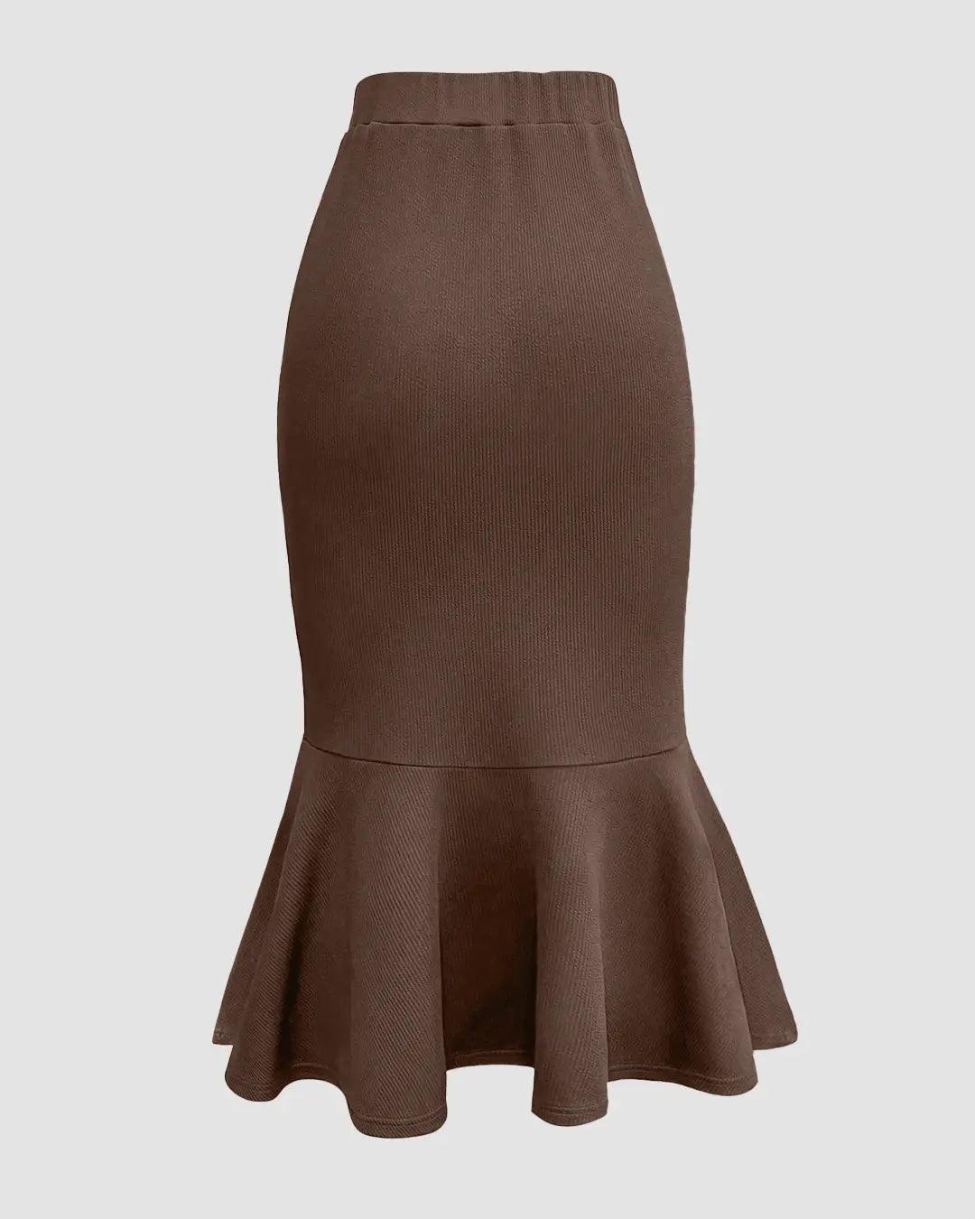 Solid Color Pleated Mermaid Long Brown Skirt
