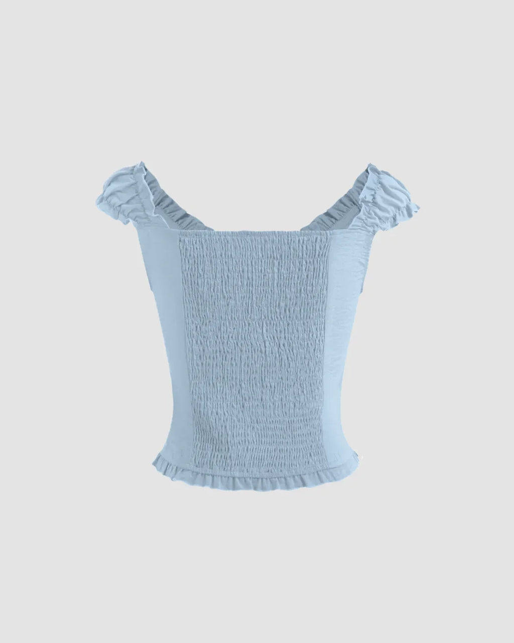 Sky Blue Ruffle Trim Ruched Button Front Top