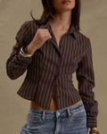 Pinstripe Fitted Long Sleeve Collared Shirt