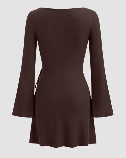 Chocolate Side-Tie Ruched Full Sleeve Mini Dress