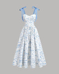 Sleeveless Tie Straps Floral Pleated Midi Dress