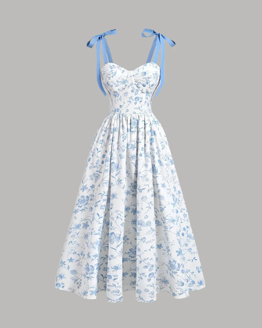 Sleeveless Tie Straps Floral Pleated Midi Dress