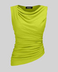 Solid Ruched Round Neck Crop Top In Neon