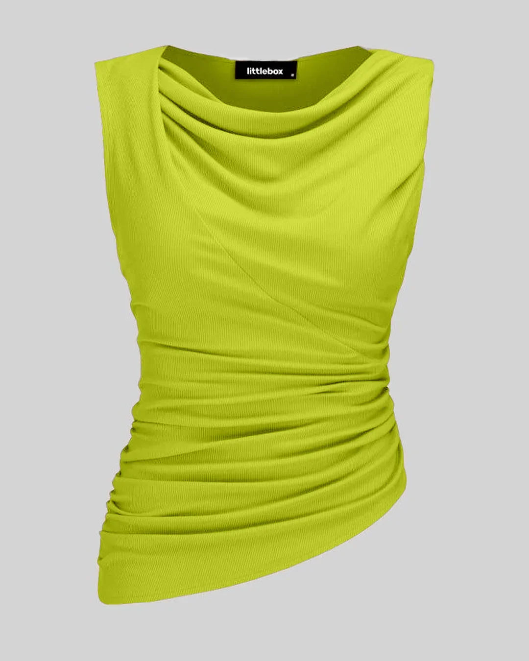 Solid Ruched Round Neck Crop Top In Neon