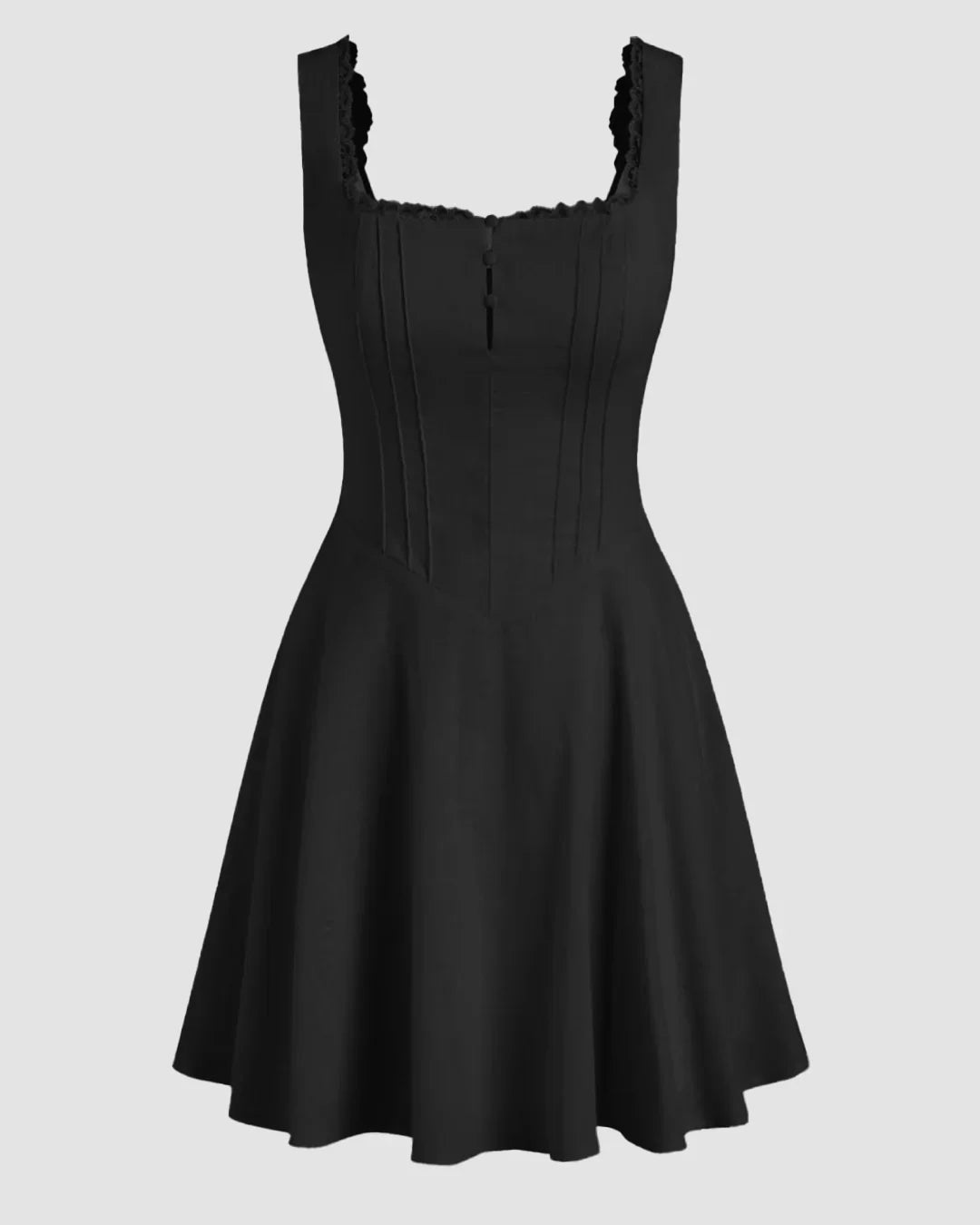 Square Neck Fit & Flare A-Line Mini Dress in Black