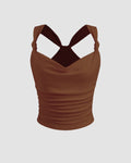 Ruched Strap Sweetheart Neck Sleeveless Top in Burnt Orange