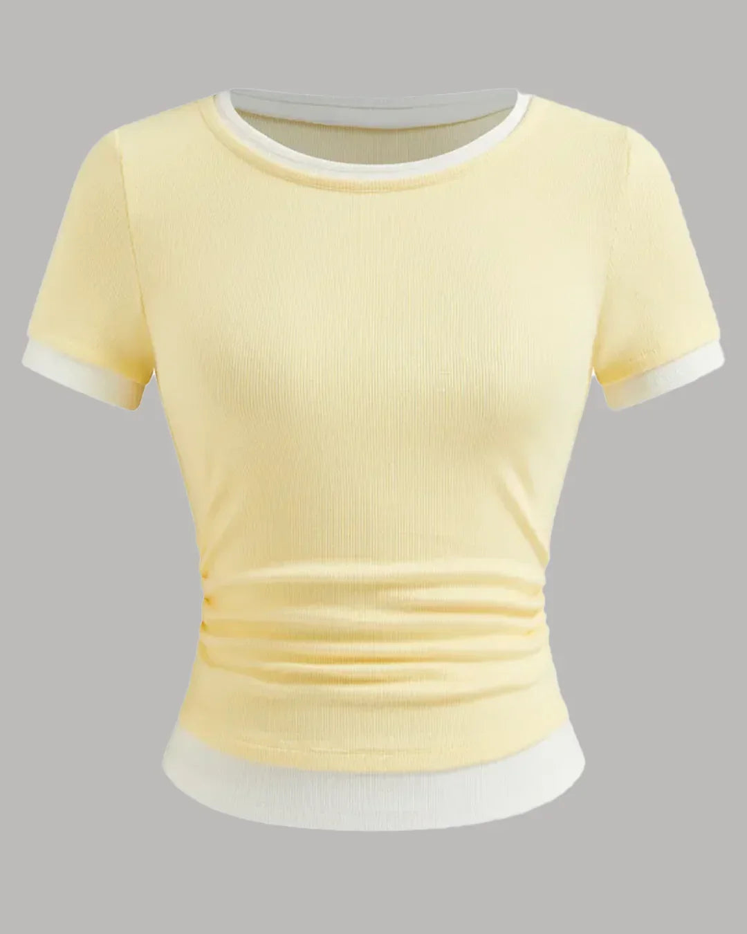 Casual Slim Fit Vanilla and White Tee with Contrast Hem