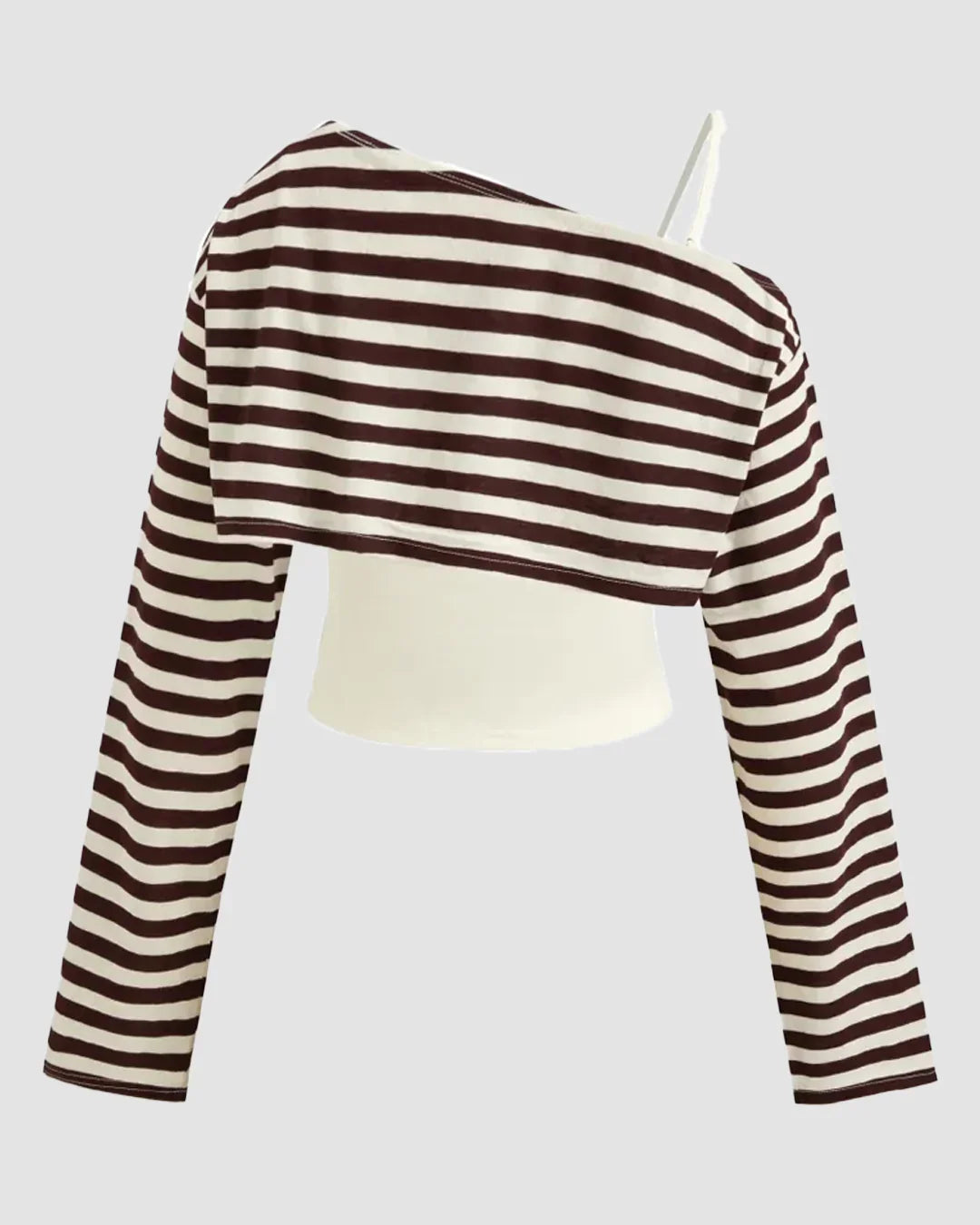 Striped Asymmetrical Neck Full Sleeve Top