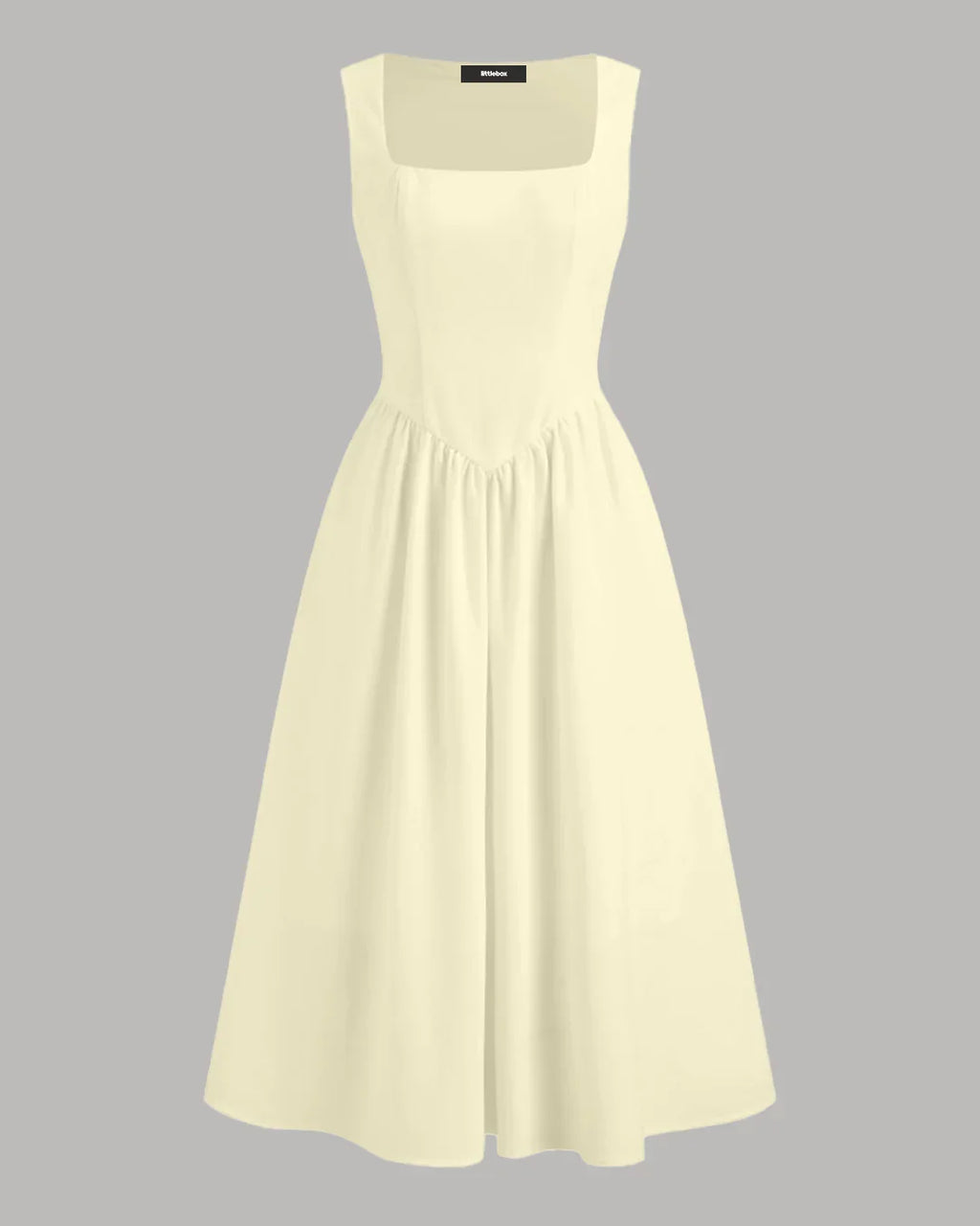 Sleeveless Square Neck A-Line Midi Dress in Vanilla