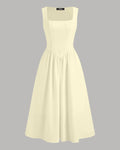 Sleeveless Square Neck A-Line Midi Dress in Vanilla