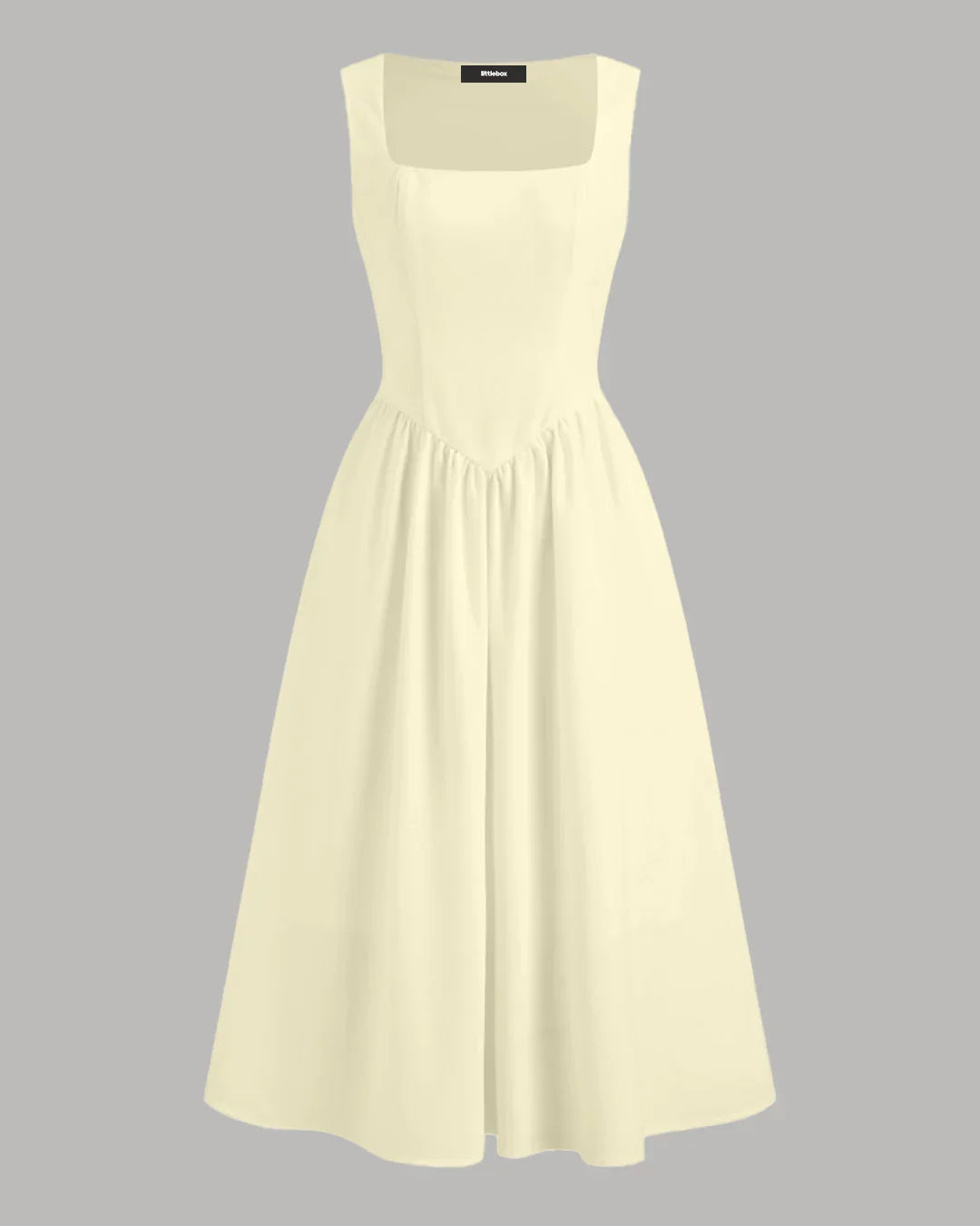 Sleeveless Square Neck A-Line Midi Dress in Vanilla