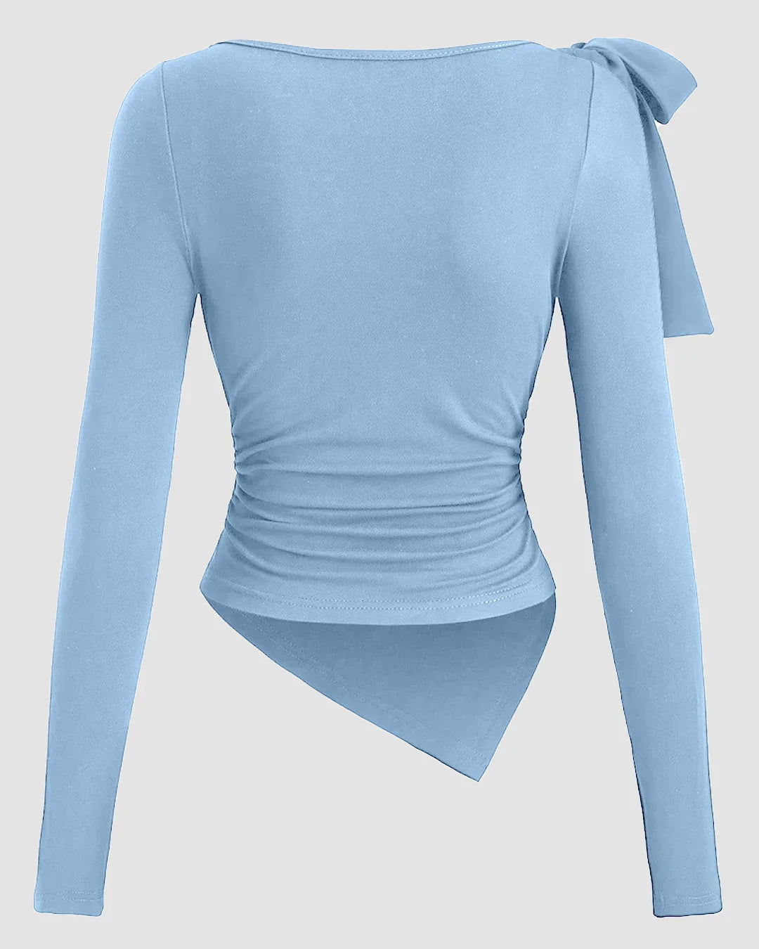 Powder Blue One Shoulder Bow Detail Full Sleeve Top