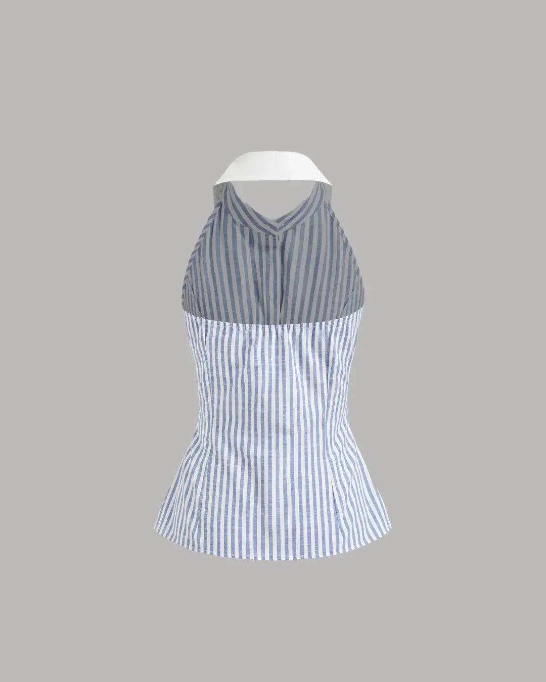Striped Sleeveless Shirt Collar Top in Blue and White
