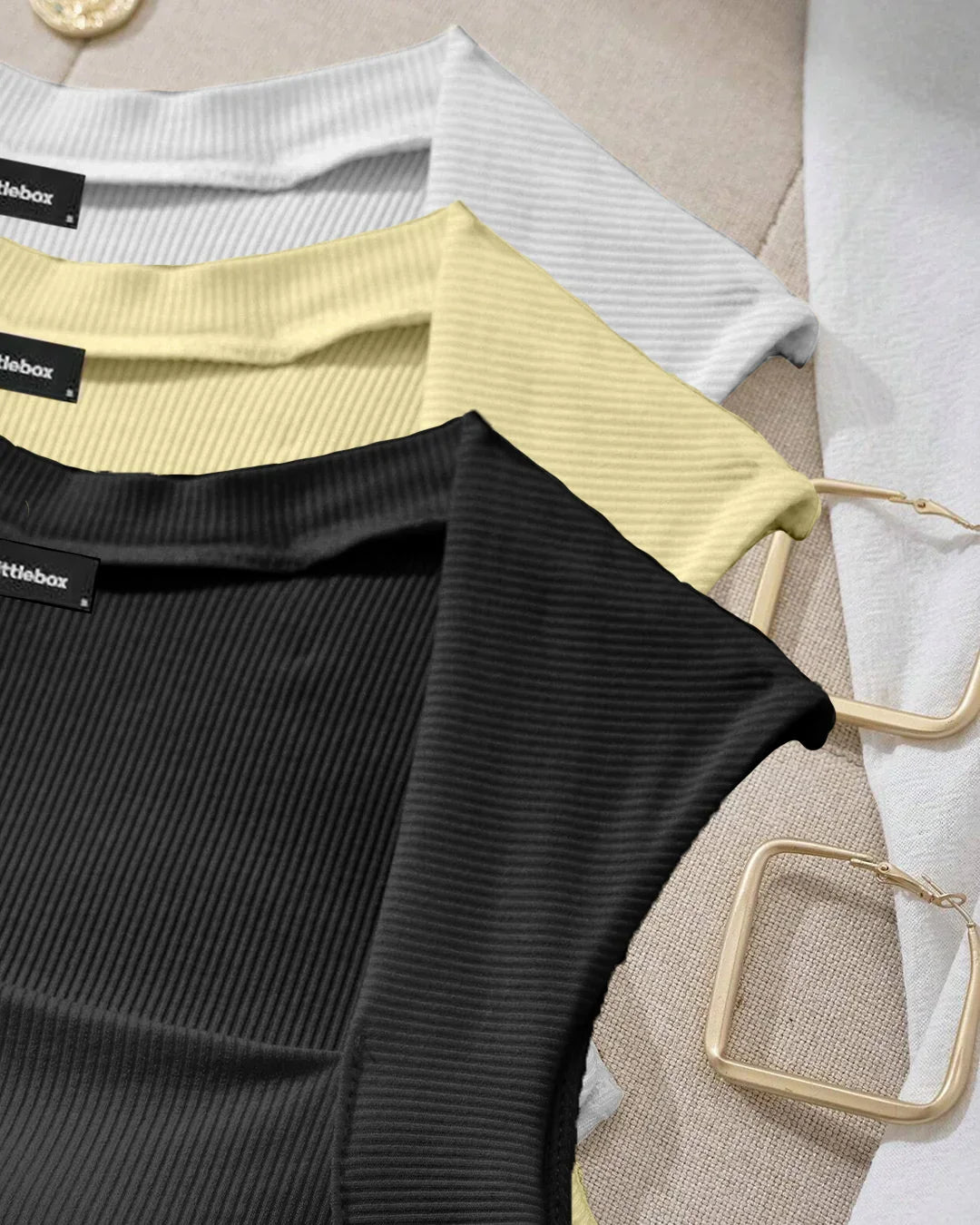 Sleeveless Square Neck Tops Combo in White, Black and Vanilla