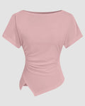 Ruched Side Asymmetrical Hem Top in Dusty Pink