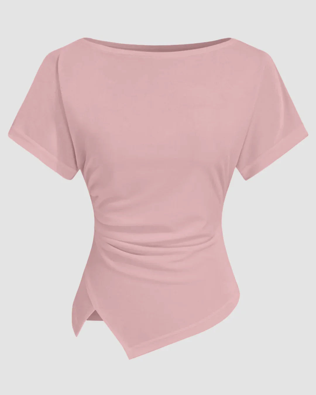 Ruched Side Asymmetrical Hem Top in Dusty Pink
