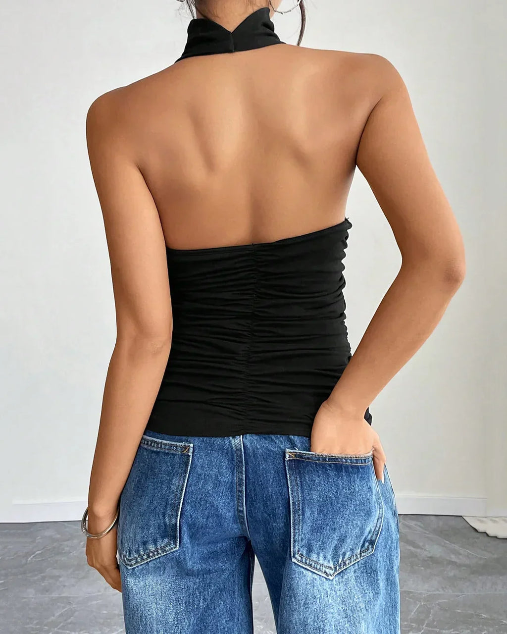 Minimalist Sleeveless High Neck Tank Top in Black