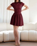 Maroon Cap Sleeve Flared Mini Dress