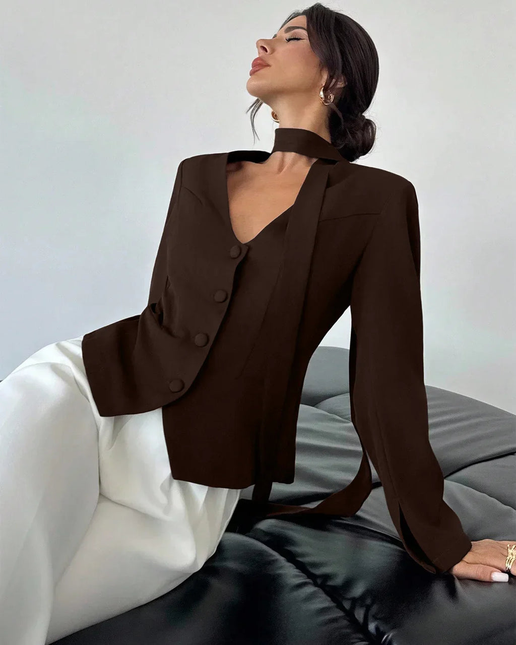 Coco Deep V-Neck Tie Detail Full Sleeve Top