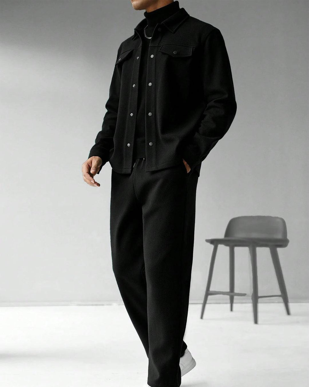 Men Solid Color Long Sleeve Single-Breasted Jacket And Pants Set