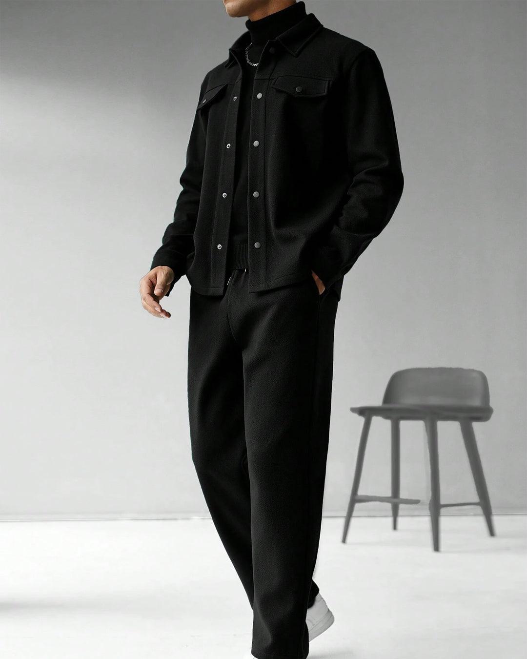 Men Solid Color Long Sleeve Single-Breasted Jacket And Pants Set