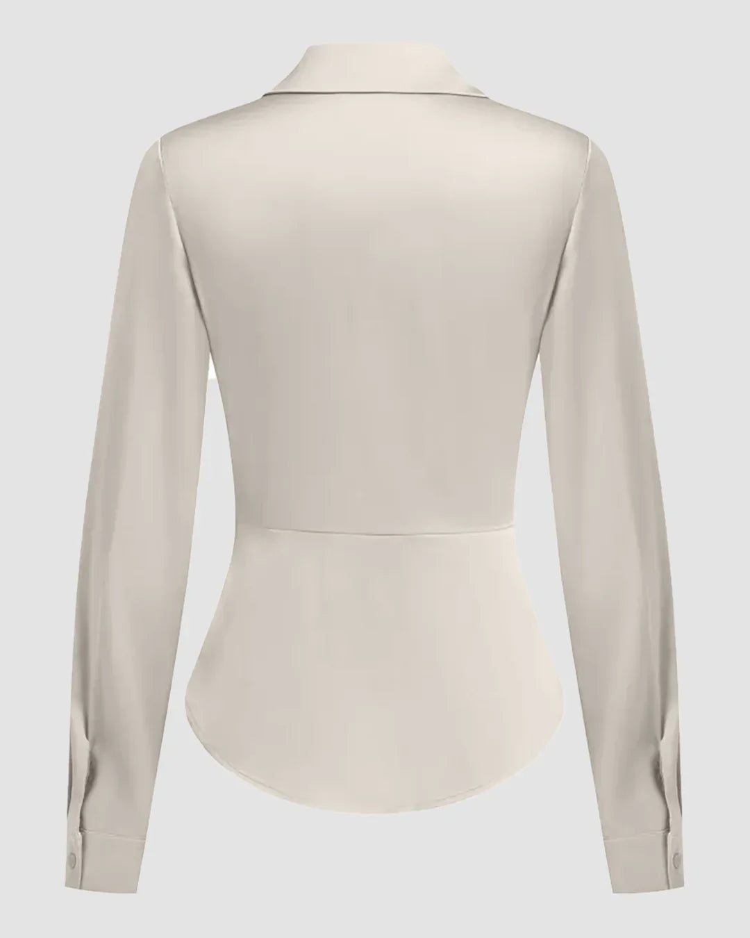 Satin Button-Down Collar Full Sleeve Shirt in Cream