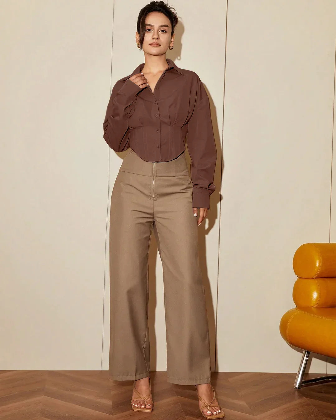 Brown Collared Button Down Fitted Shirt