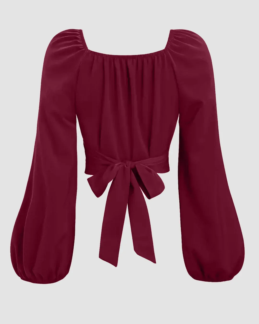 Sweetheart Neck Balloon Sleeve Back Tie Crop Top in Raspberry