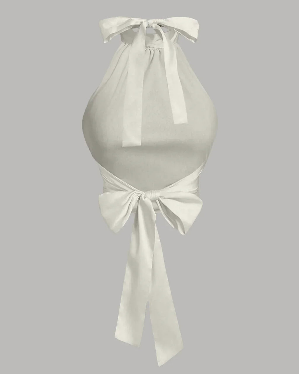 Off-White Satin Halter Neck Bow Detail Top