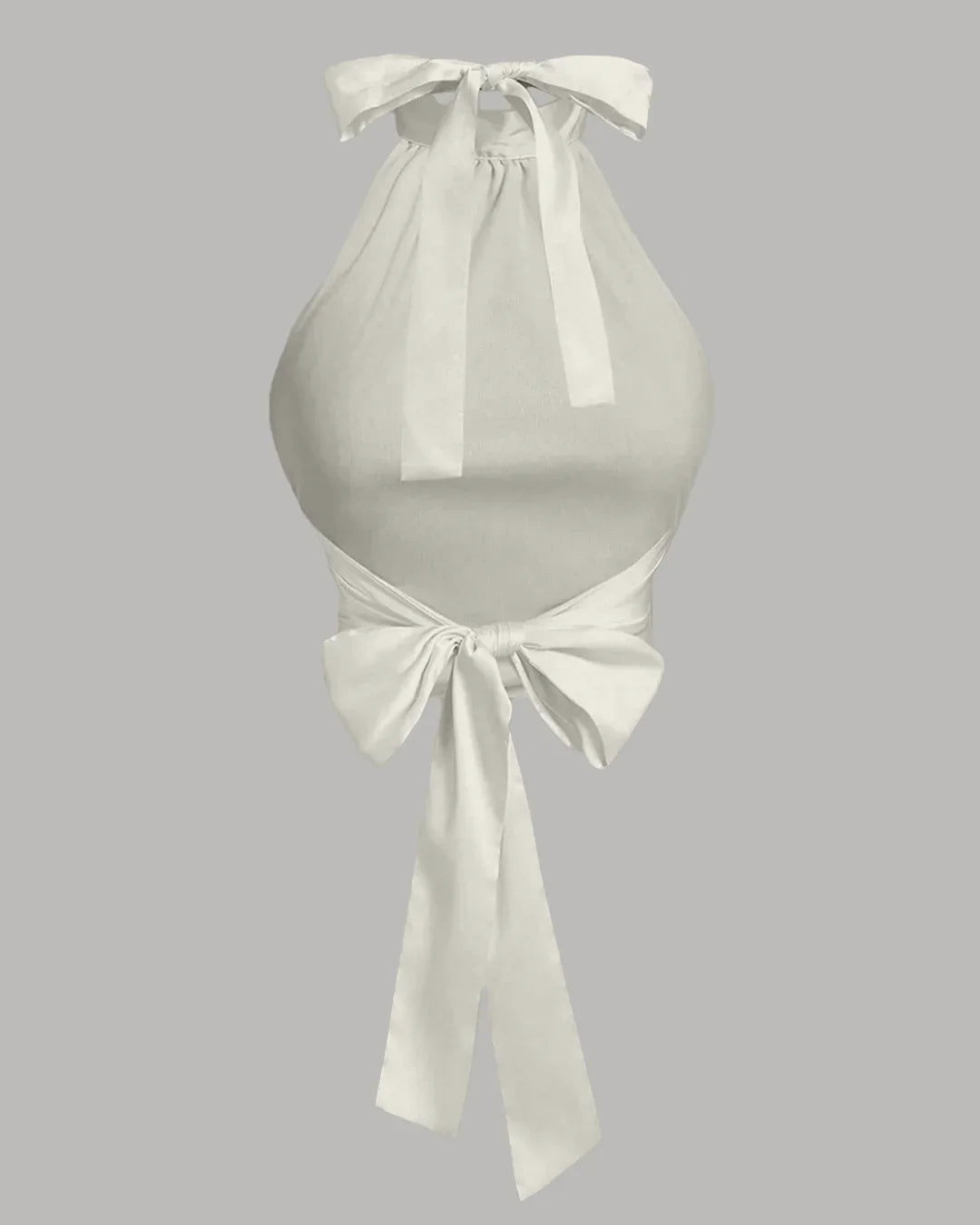 Off-White Satin Halter Neck Bow Detail Top