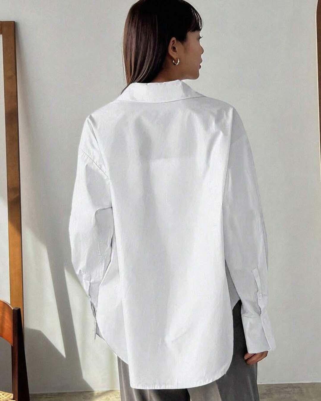 Solid Lace Up Long Sleeve Solid White Shirt