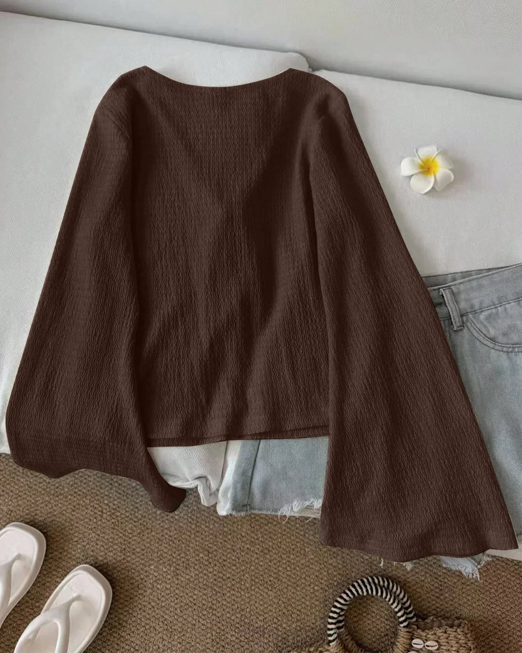 Coco Tie Front Full Sleeve Flared Hem Top
