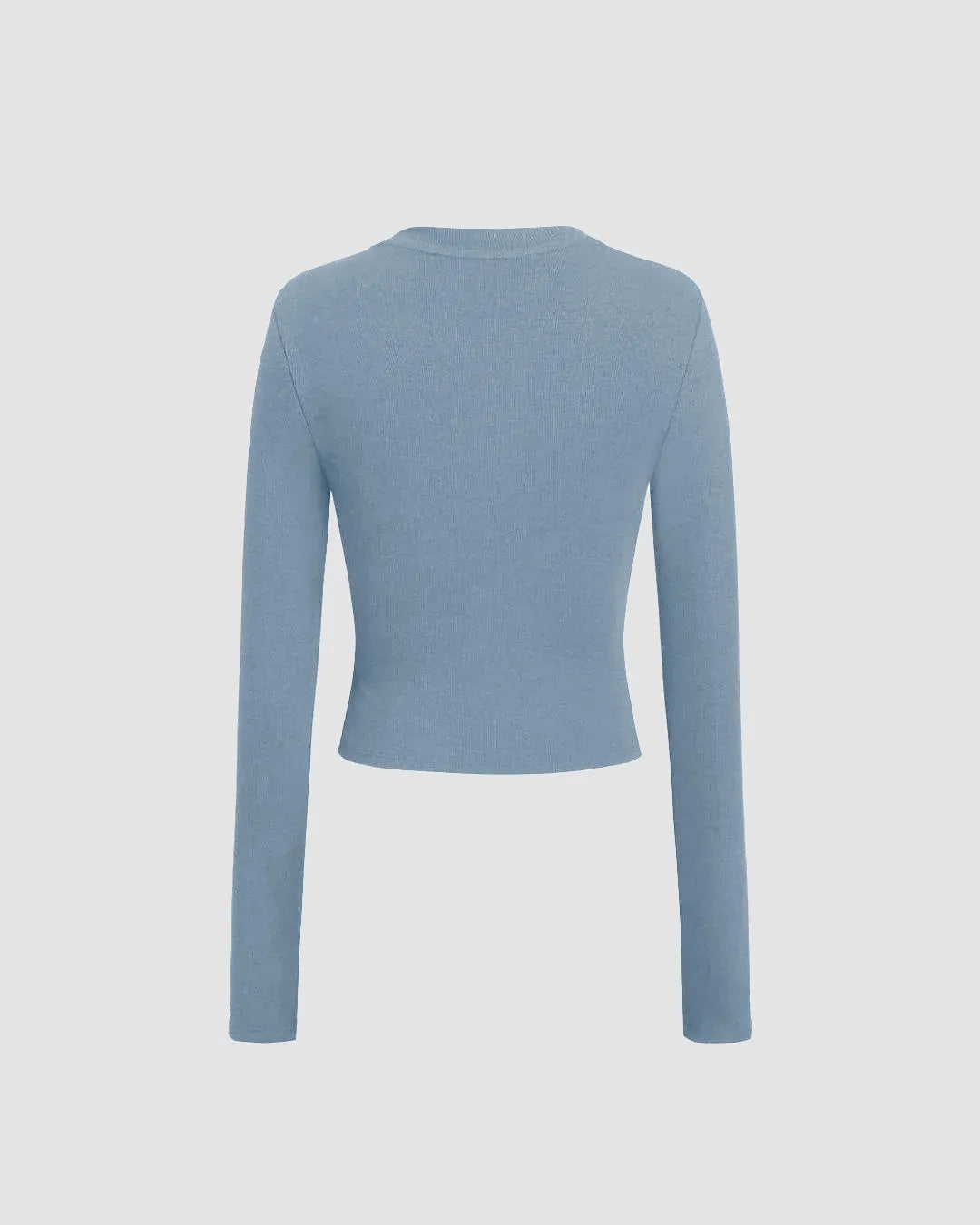Round Neckline Knotted Long Sleeve Top In Dusty Blue
