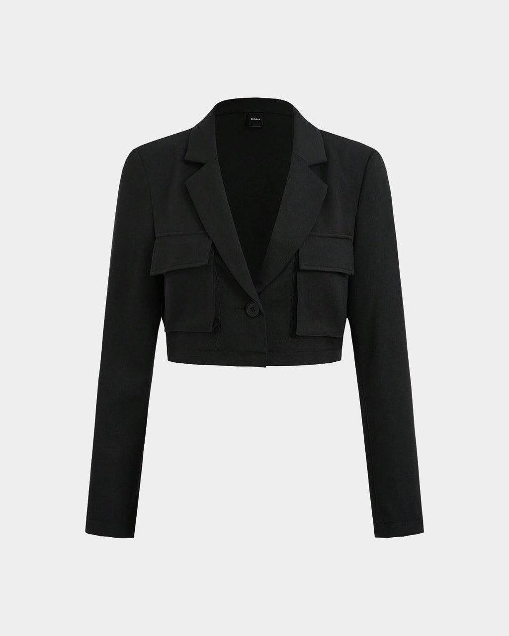 Black Short Workwear Suit Jacket With Pockets
