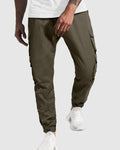 Men Streetwear Multi-Pocket Drawstring Beam Feet Olive Green Cargo Pants