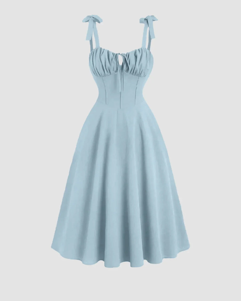 Sweetheart Neck Midi Dress with Shoulder Ties in Sky Blue