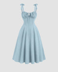Sweetheart Neck Midi Dress with Shoulder Ties in Sky Blue