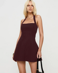 Square Neck Sleeveless A-Line Mini Dress in Chocolate
