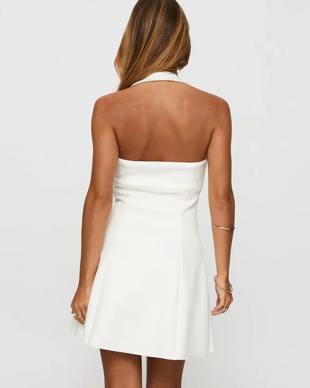 Square Neck Sleeveless A-Line Mini Dress in White