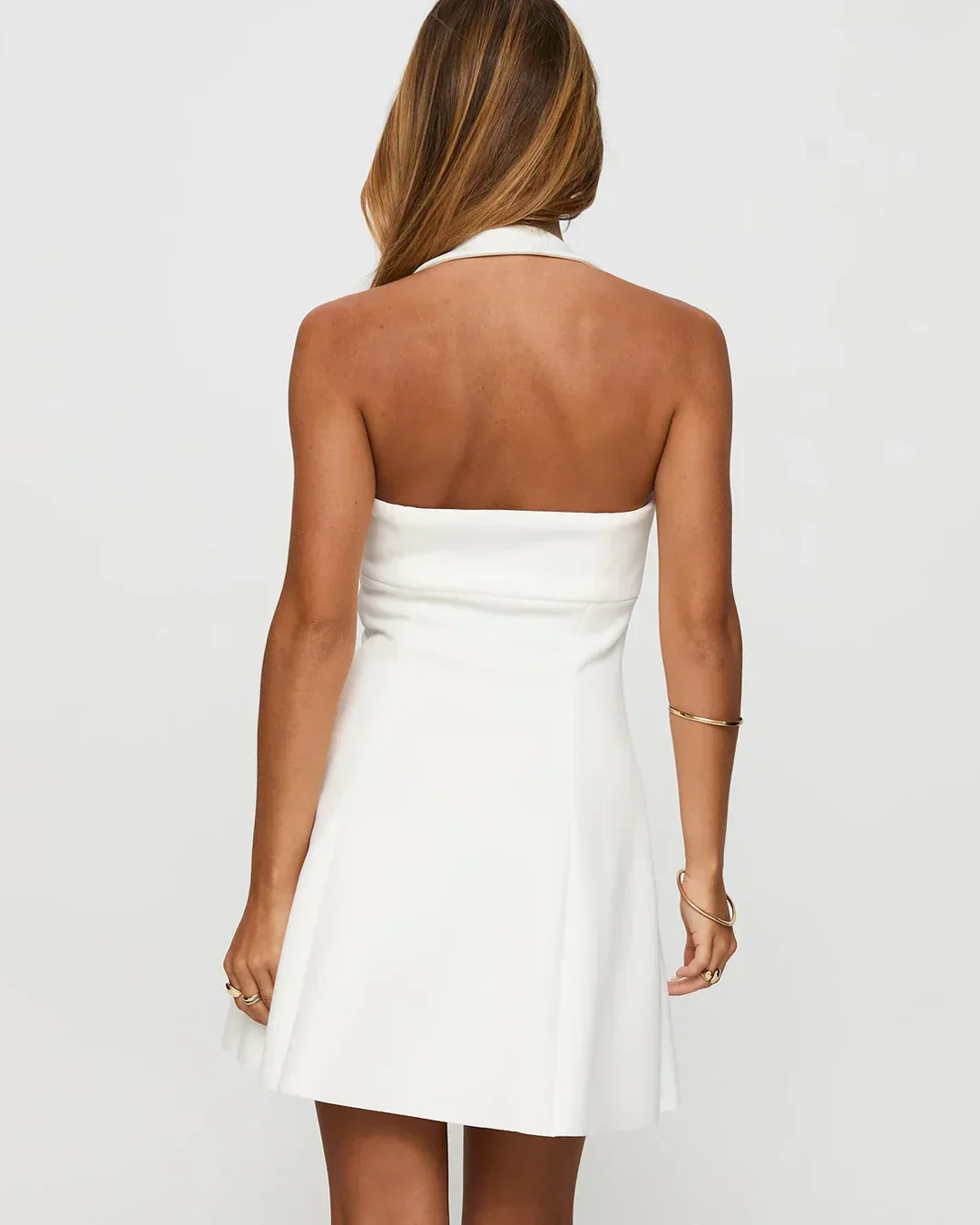 Square Neck Sleeveless A-Line Mini Dress in White