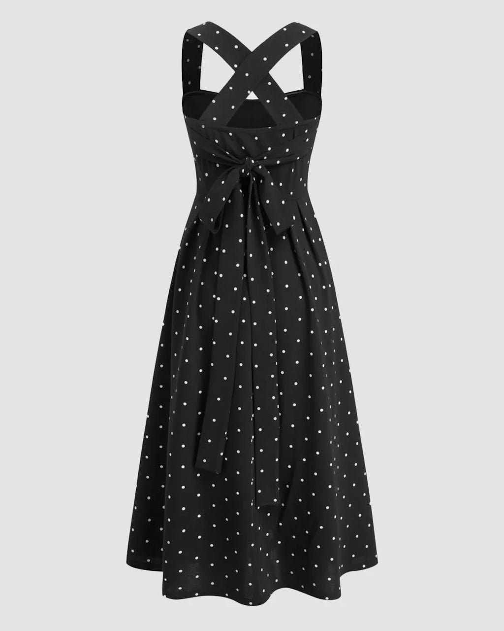 Square Neck Polka Dot Ruffle Criss Cross Maxi Dress