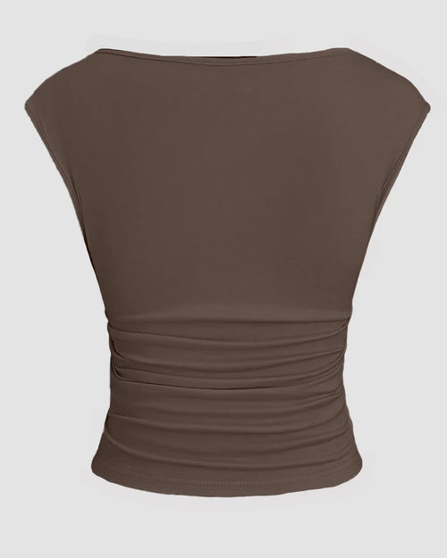 Boat Neck Ruched Stretch Top in Coca