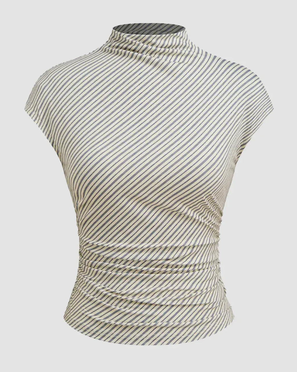 Striped Ribbed Fitted High Neck Top