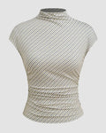 Striped Ribbed Fitted High Neck Top