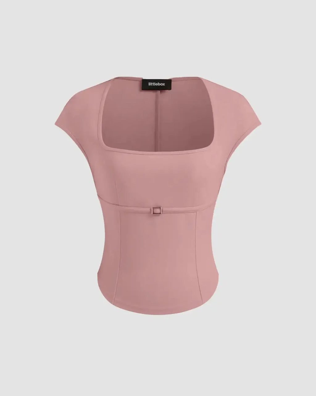 Rose Pink Square Neck Short Sleeve Fitted Top